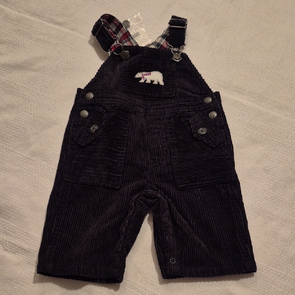Janie and Jack boys 0-3 months black corduroy overalls polar bear applique NWT